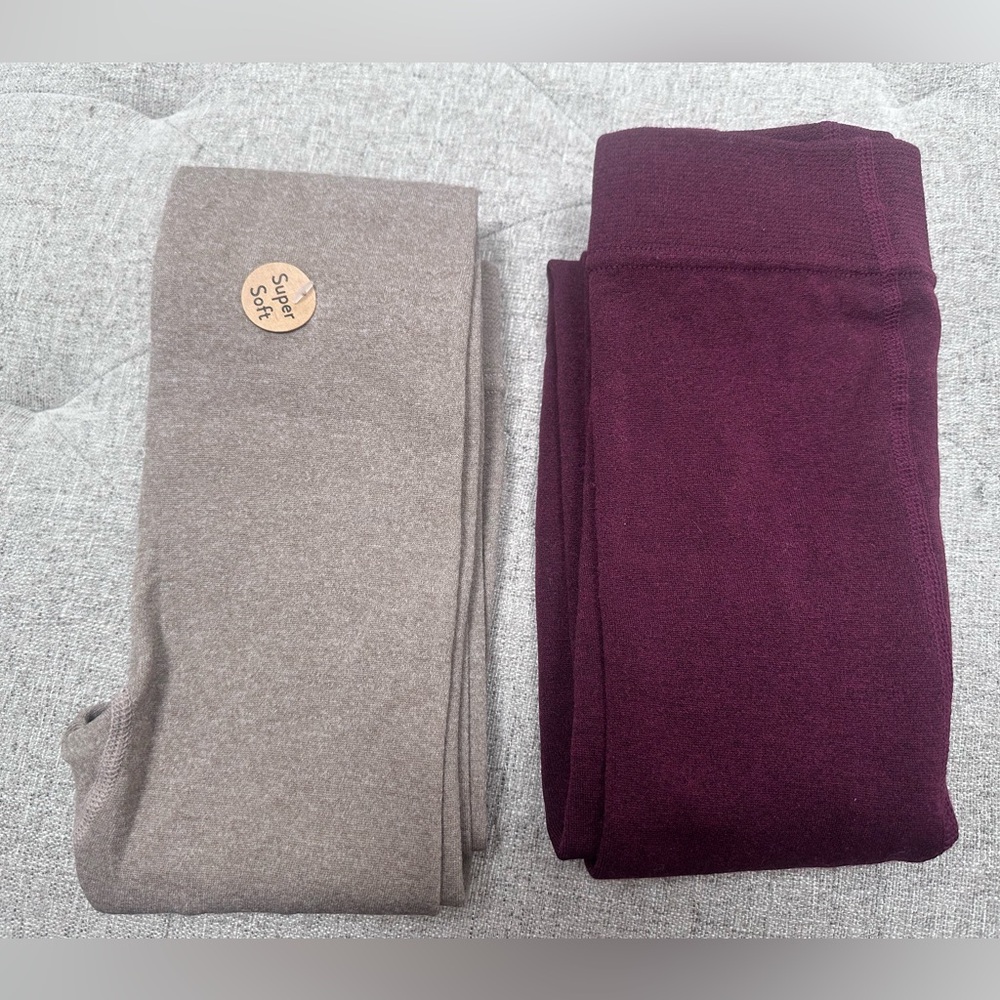 NWT BORN FLEECE LINED LEGGINGS WINTER FLEECE LINED TIGHTS MAROON AND OATMEAL